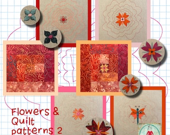 Flowers and Quilt Patterns 2 of 6 - Hand drawn Quilt patterns with and without flowers for hoop size 8x8 and hand drawn embroidery flowers