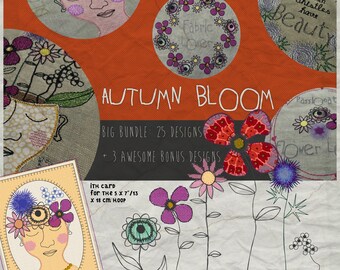 AUTUMN BLOOM, Big Bundle, 28 Doodlish Flower Designs to mix and match: 15 single flowers, 6 motifs, 2 vases, 2 decorated vases and 3 Bonuses