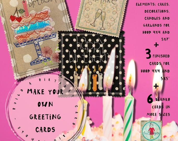 Big Birthday Bundle - BUILD your own Birthday and Greeting Cards: 3 Birthday cards, 6 Blanko Cards and 32 decorative elements to mix'n match