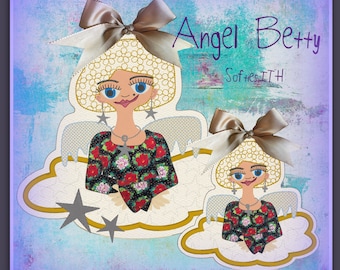 Angel Softie ITH, my angel Betty as an ITH Softie - hanging as an ornament or to cuddle, 6 designs: 2 variants in each 3 sizes