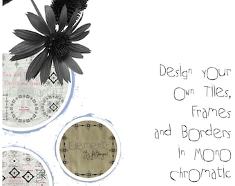 BIG BUNDLE - ELEMENTS - Design your own Tile Embroideries, Frames and Borders with these 33 bw elements - play with them in your software