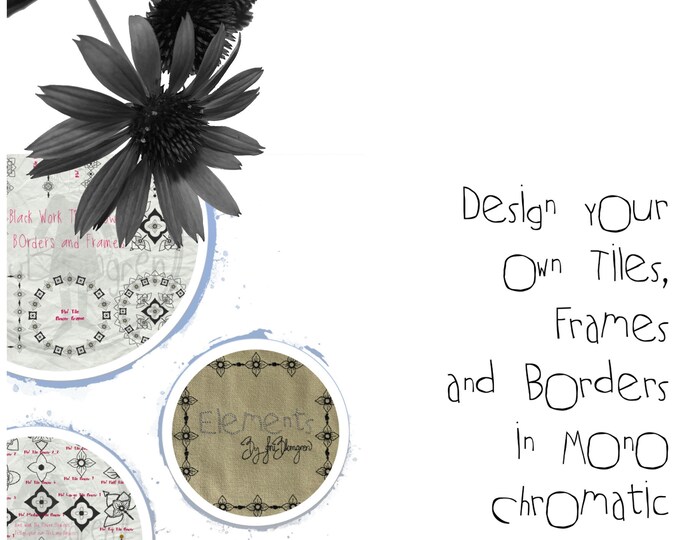 BIG BUNDLE - ELEMENTS - Design your own Tile Embroideries, Frames and Borders with these 33 bw elements - play with them in your software