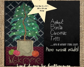 8 x 11 Appliqué BONSAI CHRISTMAS TREE with or with out string lights - make an Illuminated Bonsai Christmas Tree with this unique design