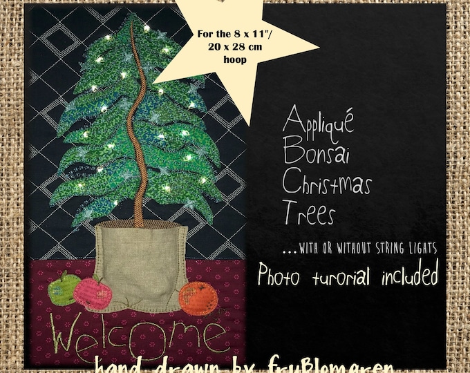 8 x 11 Appliqué BONSAI CHRISTMAS TREE with or with out string lights - make an Illuminated Bonsai Christmas Tree with this unique design