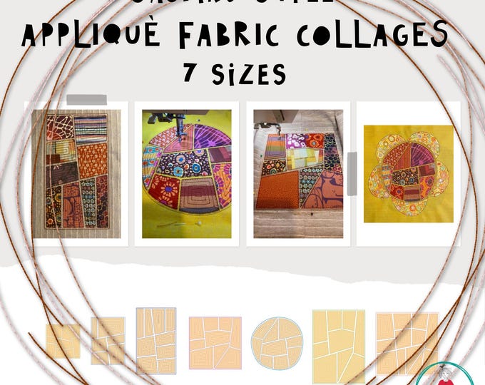 7 Sashiko Style Fabric Collages - Appliqué designs to make on your embroidery machine + BONUS designs for an XXL Flower - hoop 5x5 and up