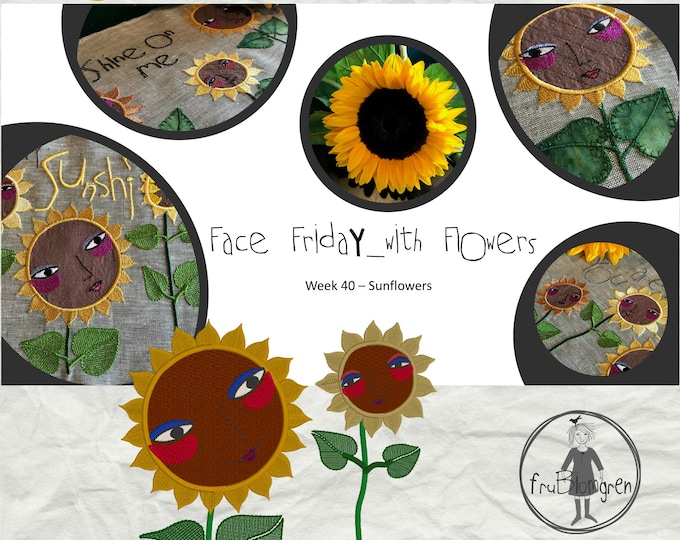FRIDAY FACES: Sunflower Faces - Face Friday with Flowers - 9 cute and whimsy Sunflower designs for different kinds of textile projects