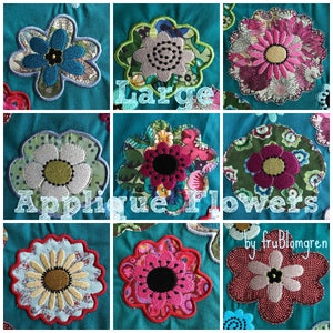 LARGE WHIMSICAL APPLIQUE Flowers for embellishment of your textile projects, 10 different Machine Embroidery Designs for the 4 x 4&quot; hoop,