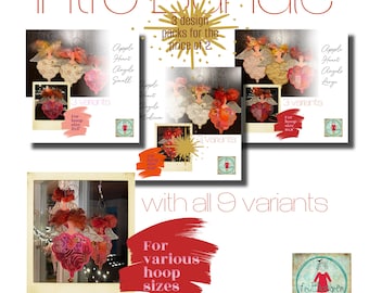 May include: A digital download bundle of three embroidery designs featuring angels with apple hearts. The designs are available in three sizes: small, medium, and large. The bundle includes nine total embroidery designs, with all variants for various hoop sizes.