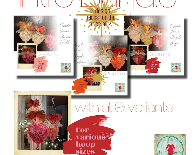 INTRO BUNDLE with all 9 All-Season Appliqué Angels to make on your embroidery machine ITH - double-sided - Photo Tutorial incl. - more sizes