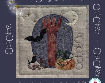 October Appliqué Bird Machine Embroidery Quilt Block | Monthly Bird Design | QAYG, ITH Ornament, 5x7 and 8x8 Hoop