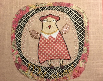 Lady Angel, One-of-a-Kind Whimsical Angel, Machine Embroidery Design, 3 designs: 2 variants and an appliqué framed 20 x 20 motive