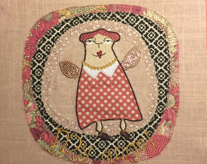 Lady Angel, One-of-a-Kind Whimsical Angel, Machine Embroidery Design, 3 designs: 2 variants and an appliqué framed 20 x 20 motive