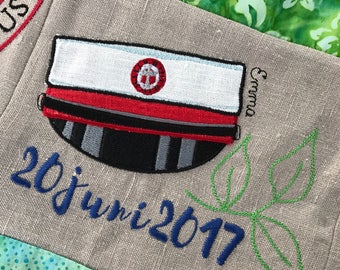 STUDENT'S CAP, Machine Embroidery for 'Studenterhuer' - two sizes and a motif with at little branch of green leaves, Danish Student's Cap