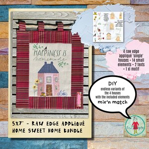 DIY Bundle with 4 of my 5x7 Raw edge Appliqué Houses AND 14 decorative elements to decorate the house with in your embroidery software