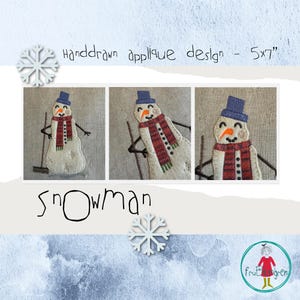 Snowman - Whimsical, hand-drawn appliqué machine embroidery designs - hoop 5x7" - fits the Advent Calendar_Mystery Quilt