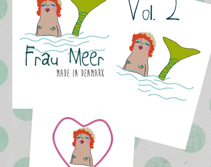 Mermaid in the water - logo - Machine Embroidery Design - Whimsical Character