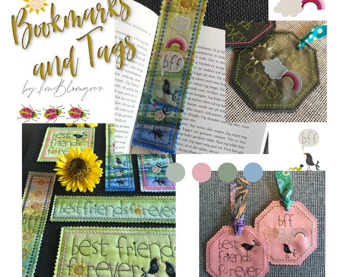 Big Bundle Bookmarks & Tags ITH_Best Friends Forever -  20 Machine Embroidery designs: 11 different tags and 9 single motifs to mix'n match