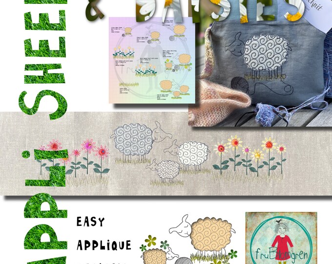 Sheep and Daisies - 8 cute designs for embroidery machines - single sheep and motifs - Easy made for yarn lovers - from hoop 5x7 and up