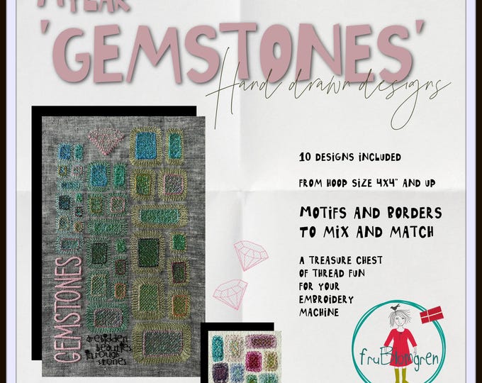 Mylar 'Gemstones' - Machine Embroidery Designs | Hand Drawn | Sparkling Stitching | 10 Designs, Motifs and Beautiful Borders