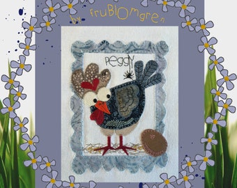 FRAMED FEMALE FEATHERS - Precious Peggy - A cute detailed hand drawn Appliqué/Machine Embroidery design + single Peggy and a flower frame