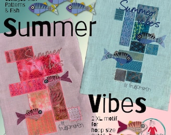 Summer Vibes Fish Embroidery - 2 XL Machine Embroidery Designs - Fabric Collage Appliqué - Fish - hoop size 8x11"