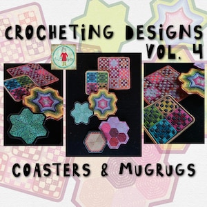 7 Machine Embroidery Designs Easy Made for Crocheters - 7 crochet inspired Coasters and MugRugs - hand made for crochet lovers - VOL 4