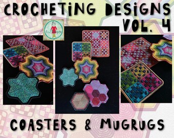 7 Machine Embroidery Designs Easy Made for Crocheters - 7 crochet inspired Coasters and MugRugs - hand made for crochet lovers - VOL 4