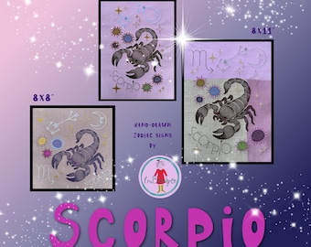 Scorpio Zodiac – Machine Embroidery Design Pack | 6x10 8x8 8x11 hoops | Hand-Drawn Horoscope | Strength & Desert Bloom
