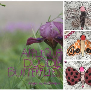 APPLIQUÉ DOODLEFLIES - appliques fantaisistes et personnalisables Doodle papillons, 3 motifs en 3 tailles - un total de 9 motifs de broderie Machine