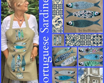 15 APPLIQUÉ SARDINES - Portuguese inspired - 5 x 3 hand drawn Appliqué Sardine Designs + Hello in Portuguese, Fish in 5 different sizes