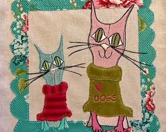 DOG LOVING CATS - yes, they are, these whimsical Cats, Machine Embroidery Designs, three different cats and more frames for designing motifs
