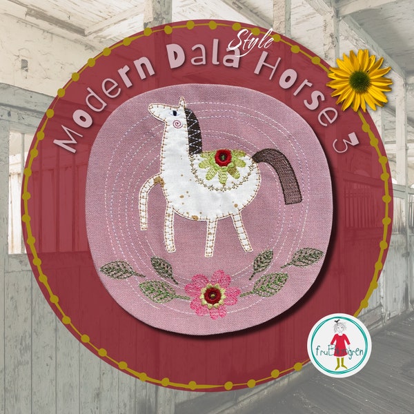 VOL 3_Horse design - Dala style Appliqué Horse design with Flower saddle - to make on your embroidery machine - a design for Horse lovers