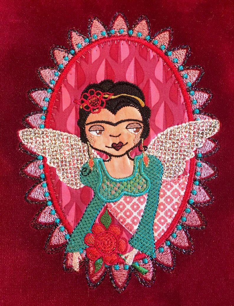 Small Oval Framed FRIDA ROSE 2 designs incl 5 x 7 very detailed appliqu\u00e9 design for multiple textile projects Button Frame Frida Rose