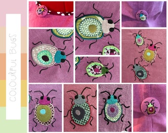 WHIMSICAL BUGS, little colourful, cute creatures, made to embellish your textile projects, 9 Machine Embroidery Designs, very combinable