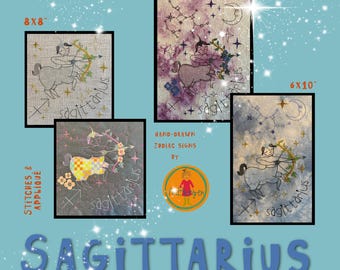 Sagittarius Zodiac - Hand-drawn Machine Embroidery Designs – a mix of embroidery and appliqué - Large, detailed motifs