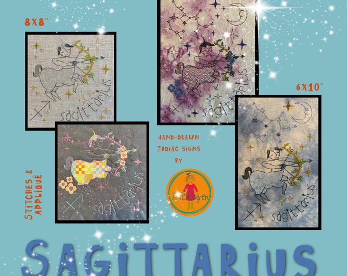 Sagittarius Zodiac - Hand-drawn Machine Embroidery Designs – a mix of embroidery and appliqué - Large, detailed motifs