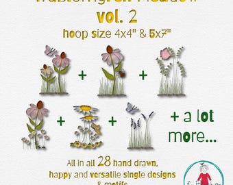 FruBlomgren Meadow Vol. 2 Embroidery Designs | Hand Drawn Wildflowers (4x4" & 5x7" Hoops) (Instant Download)