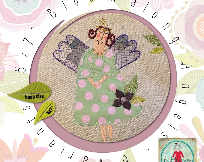 Angels - Flower angels - BLOOMalong 2 - 5x7" appliqué angels for your embroidery machine - 6 different flower appliqué angels