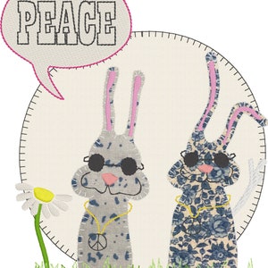 PEACE love and harmony Whimsical and cute Machine Embroidery Designs with my HIPSTER BUNNIES bringing Peace, 4 designs included image 3