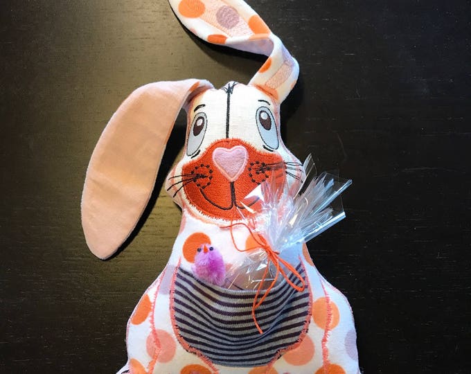BUNNY BUDDY, Cute Bunny Softie, ITH Machine Embroidery, big soft Buddy with a pocket/pouch for goodies, a friend for little'n big ones