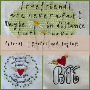 FREUNDE - 3 niedliche und vielseitige Maschinenstickerei zum Thema Freundschaft: Beste Freunde für immer, Eine kleine Gang und wahre Freunde