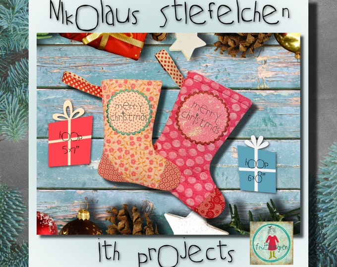 ITH Nikolaus Stiefelchen - Small Father Christmas Boots ITH - easy made in one hoop - 2 sizes each in 2 variants - hoop size 5x7" and 6x8"
