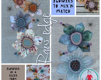Raw Edge Applique Flowers, 15 Machine Embroidery Designs, Patches, 3x3 to 8x8