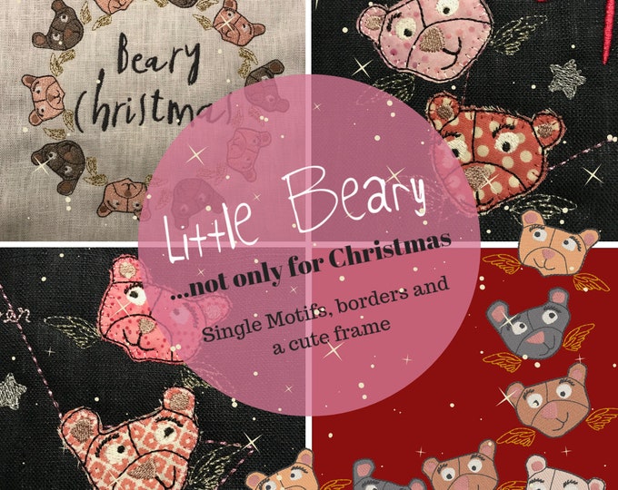 Little Beary, 9 Cute little Beary Angel designs as single motifs, borders and frames - embroidery or appliqué - Lots of bears