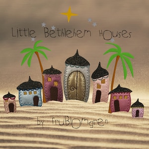 Può includere: Un set di case in feltro colorate con una stella sopra, intitolato "Little Bethlehem Houses" di fruBlOmgre.