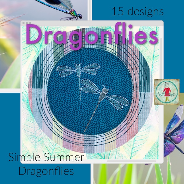 Dragonflies - 15 Simple and Easy to sew Machine Embroideries for your textile Summer Creations - Hand drawn cuties - many sizes and variants