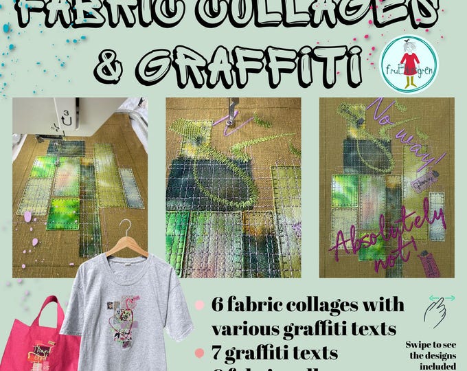Graffiti Collage Embroidery Design Pack, 19 Machine Embroidery Designs, 6x10 Hoop, Fabric Collage, Visible Mending