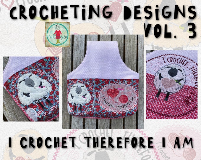 7 Machine Embroidery Designs Easy Made for Crocheters - 7 crochet inspired motifs and texts - hand made designs for crochet lovers - VOL 2