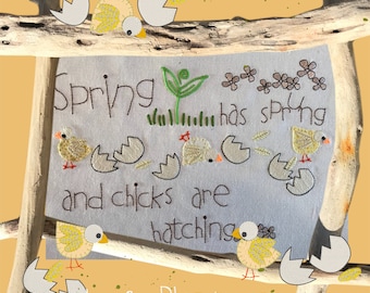 Machine Embroideries/Appliqué designs - HAPPY CHICKS - The Hatchlings - Little chicks just hatched, texts and flowers - 10 design for 4 x 4"