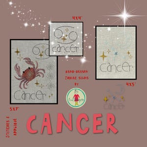 Znak zodiaku Rak - Rysowane ręcznie wzory do haftu maszynowego – na tamborek 5x7" – 3Motifs